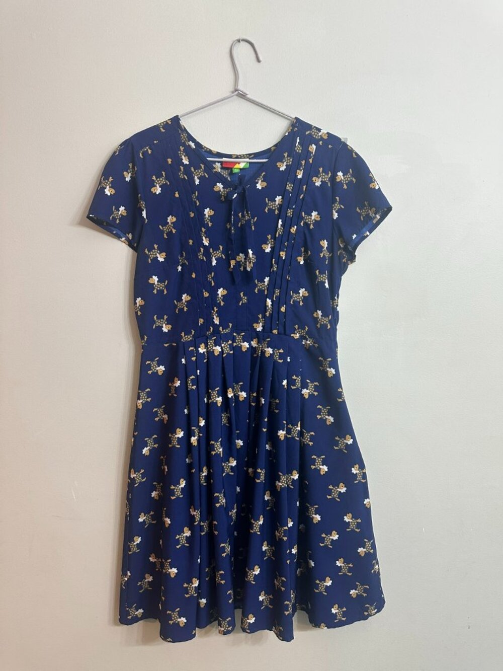 ModCloth Fervour Parisian Dog Print Dress Blue Large Novelty Retro A-Line - Picture 2 of 9
